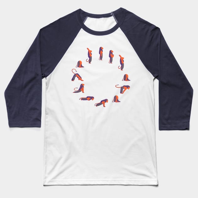 Sun Salutation Baseball T-Shirt by rotemdraws